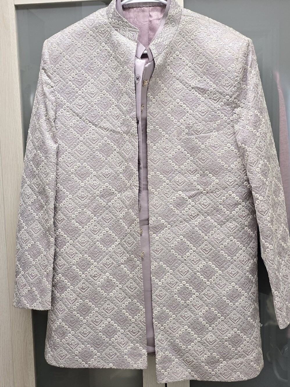 Lilac Button-Front 3 Piece Indo-Western Suit